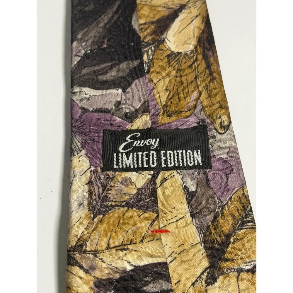 VTG Envoy Necktie Purple Gold Floral Leaf Art Deco Limited Edition Mens OS